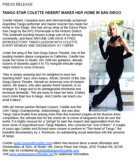 Tango with Colette Press Release